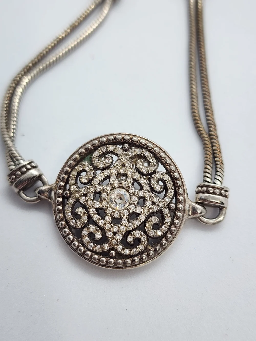 Retired Brighton Illumina Crystal Medallion Silver Plated Double Chain Bracelet